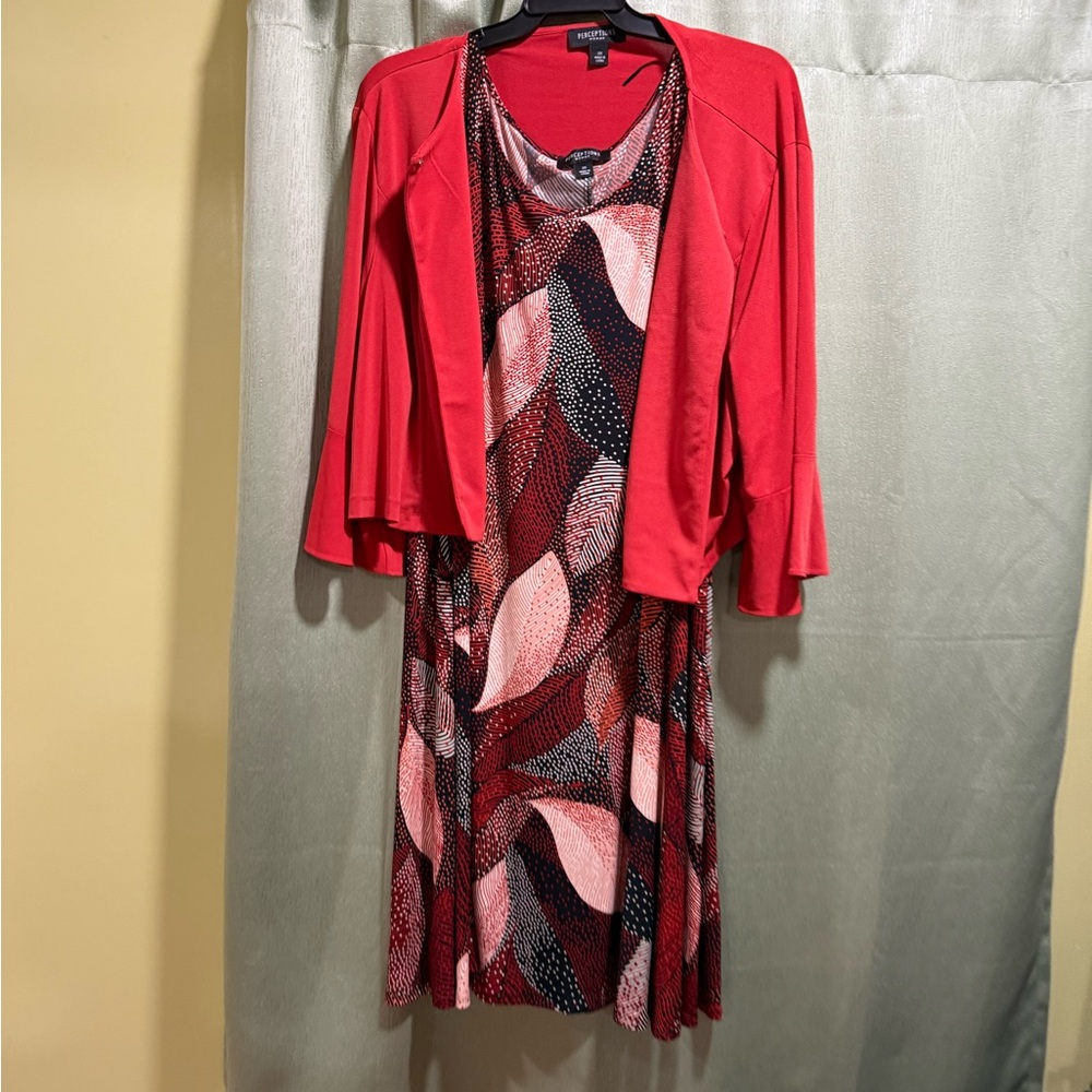 Red Patterned Dress with Jacket - Picture 5 of 16